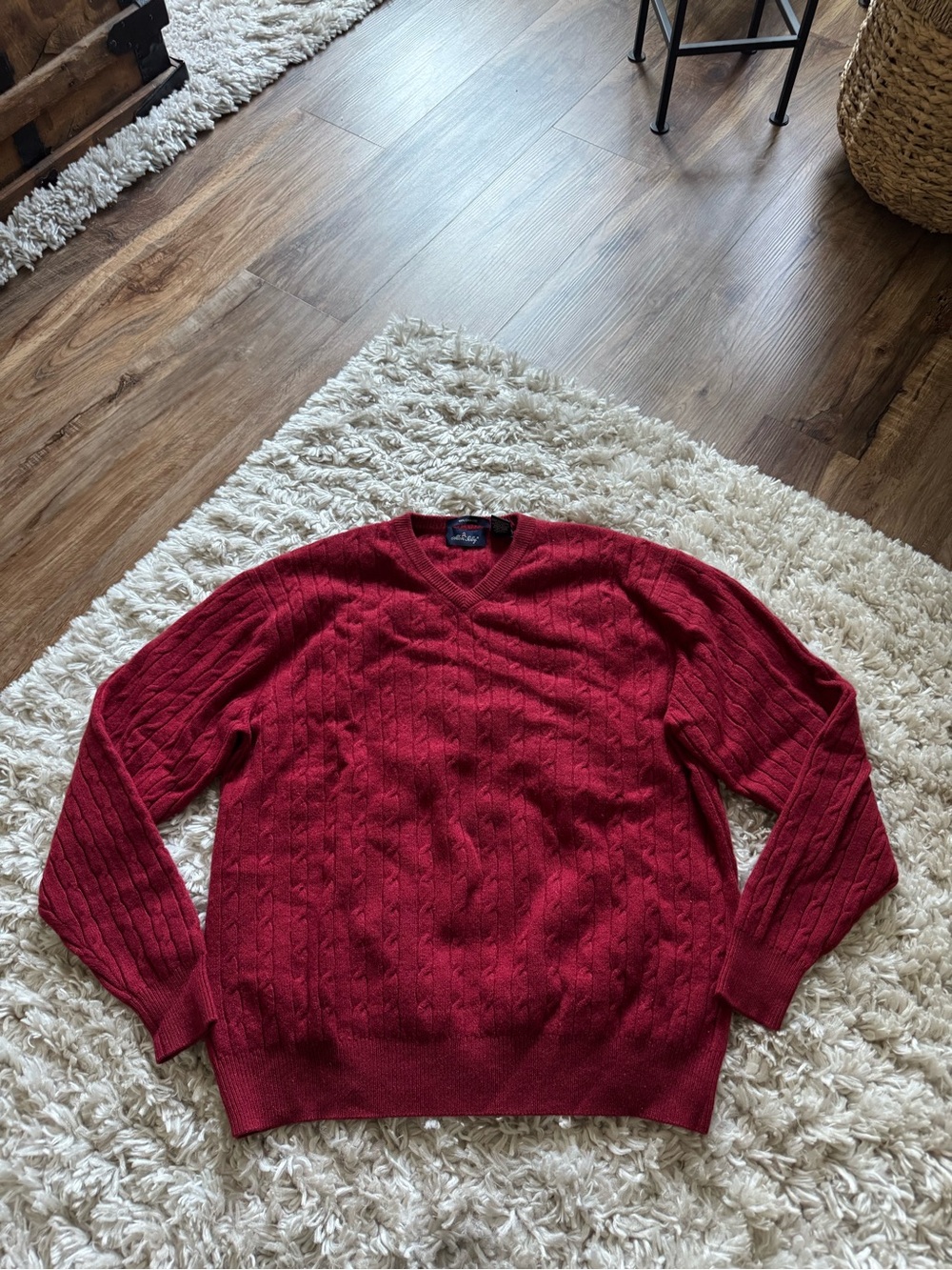 Cashmere Allen Solly Red Cable-Knit V-Neck Sweater